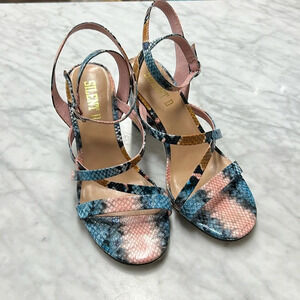 Anthropologie | Silent D Pink Blue Snake Print Ankle Wrap Georgi Sandal Size 8